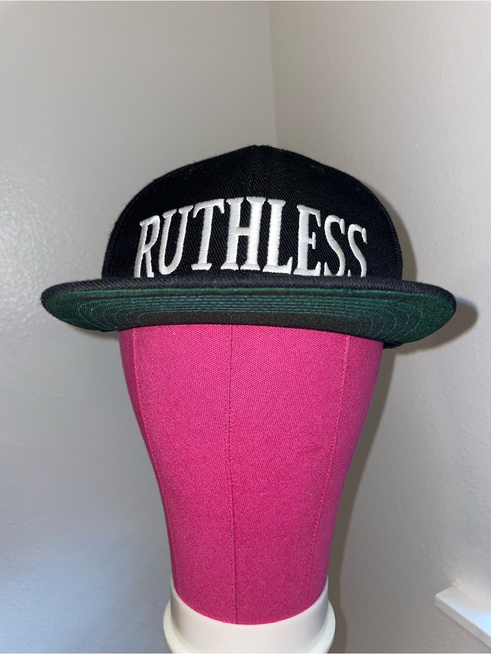 RUTHLESS Black Snapback Hat with White Embroidery